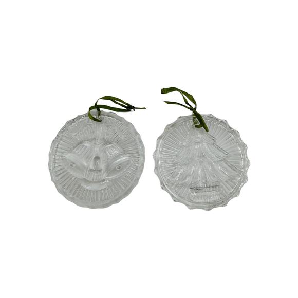 Vintage Lord & Taylor Pressed Glass Christmas Ornaments Set of 2 - Picture 1 of 4